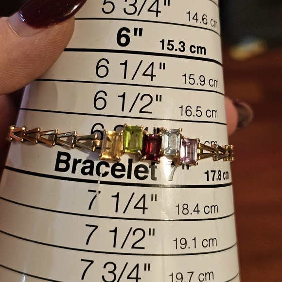 14k gemstone bracelet! Genuine citrine, peridot, garnet, blue topaz, and amethys - Picture 12 of 13